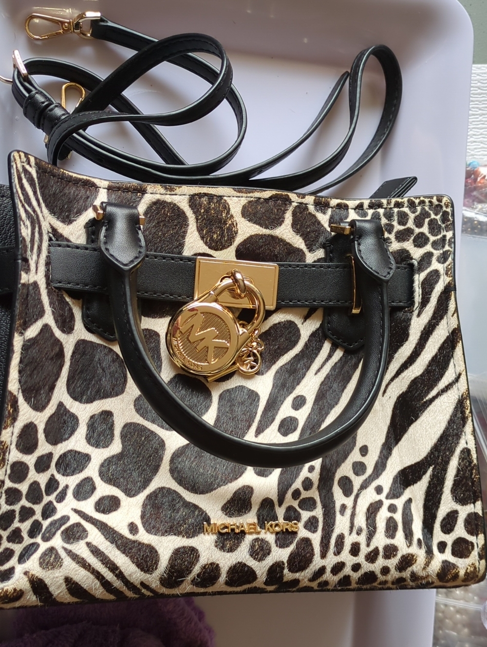 ✨Michael Kors Hamilton Small Satchel Zebra Print Haircalf Leather Bag